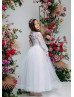 White Lace Glitter Tulle Slit Back Flower Girl Dress White Lace Glitter Tulle Slit Back Flower Girl Dress